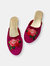 Embroidered Peony in Fuchsia Velvet Mules Slippers - Fuchsia