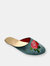 Embroidered Peony in Teal Velvet Mules Slippers