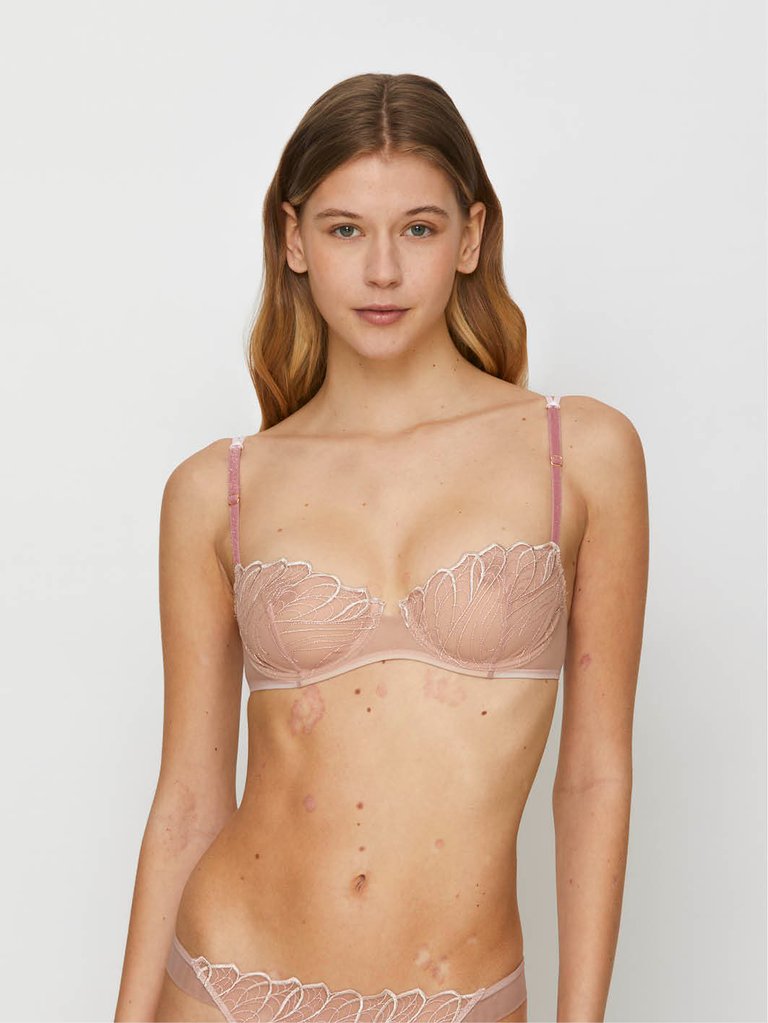 AGAPè Balconette Bra in Embroidered Tulle - Pink
