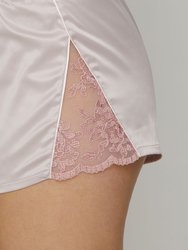 Boho Shorts In Satin with Lace Details - Pink