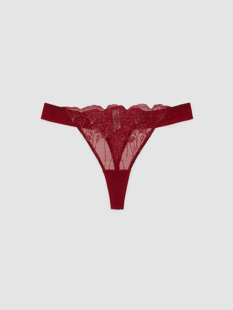 Fenice Thong In Embroidered Tulle Red Collection - Red