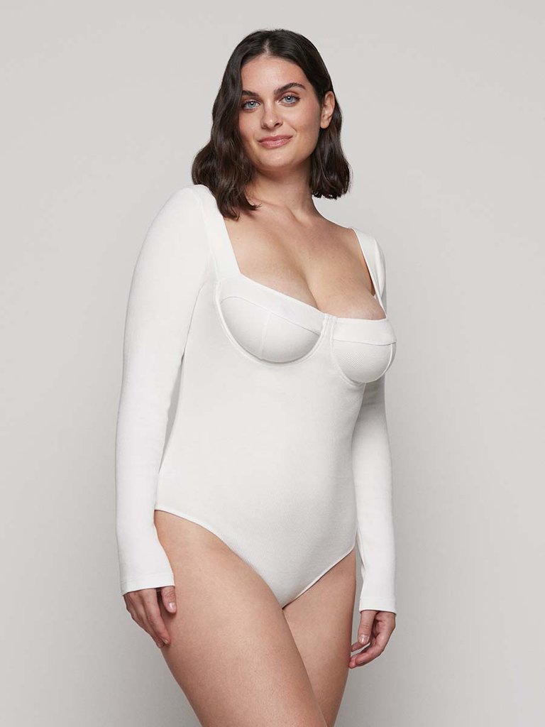 Long Sleeve Bodysuit In Organic Cotton - White