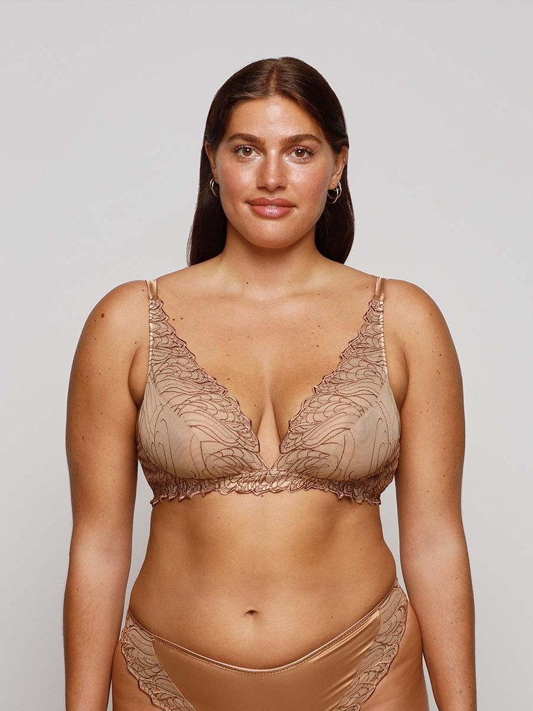 LOTO Triangle Plunge Bra In Embroidered Tulle - Universal Diversity - Bronze