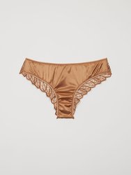 LUCE Brazilian Knickers In Satin And Embroidered Tulle - Universal Diversity - Bronze