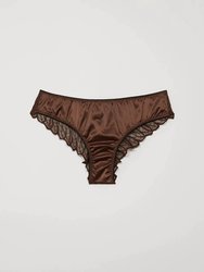 LUCE Brazilian Knickers In Satin And Embroidered Tulle - Universal Diversity - Chocolate