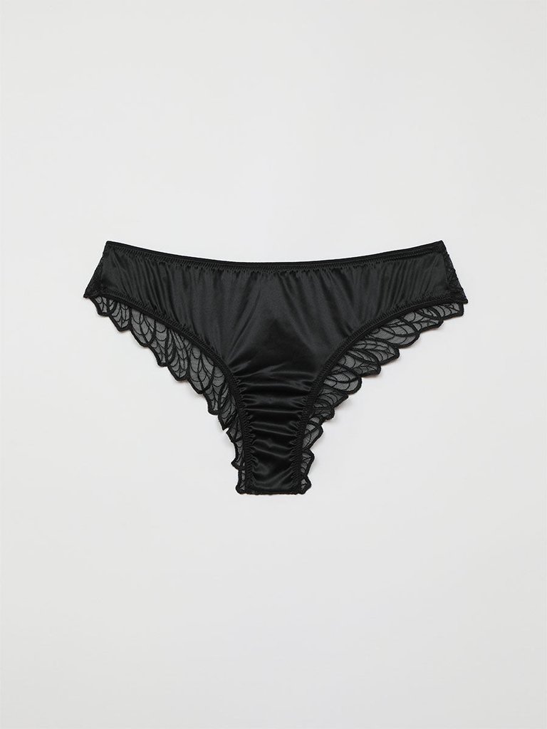 LUCE Brazilian Knickers in Satin and Embroidered Tulle - Black