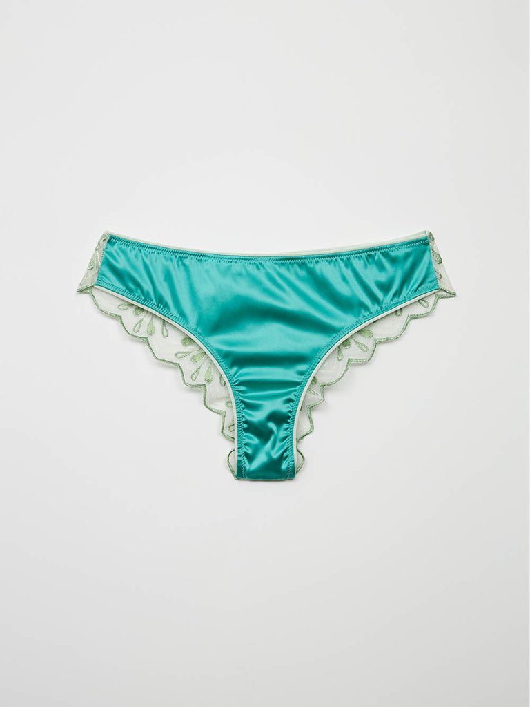 LUCE Brazilian Knickers in Satin and Embroidered Tulle -  Emerald Green