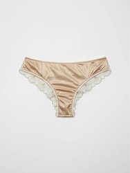 LUCE Brazilian Knickers in Satin and Embroidered Tulle - Warm Ivory