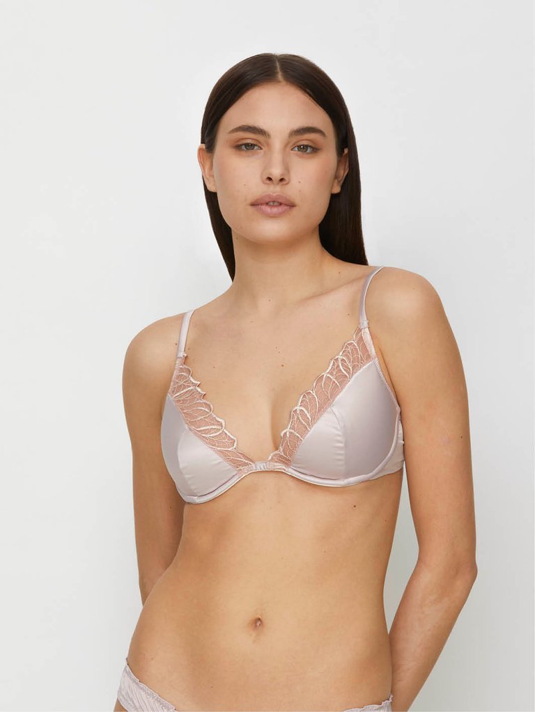 PEONIA Underwire Bra in Satin and Embroidered Tulle - Pink