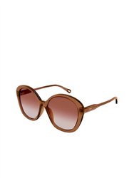 Butterfly Plastic Sunglasses With Orange Gradient Lens - Brown