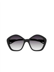 Geometric Plastic Sunglasses With Blue Gradient Lens In Black