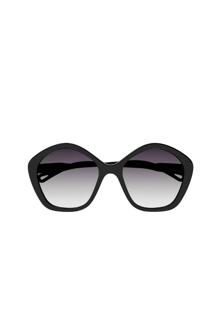 Geometric Plastic Sunglasses With Blue Gradient Lens In Black