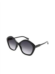 Geometric Plastic Sunglasses With Blue Gradient Lens In Black - Black
