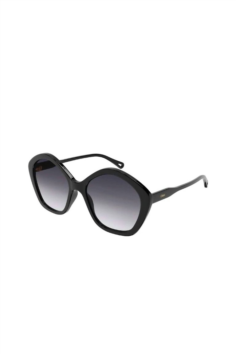 Geometric Plastic Sunglasses With Blue Gradient Lens In Black - Black