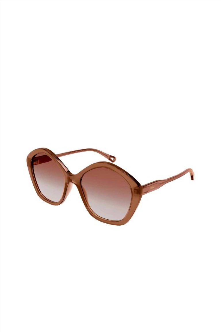 Geometric Plastic Sunglasses With Orange Gradient Lens - Brown - Brown