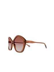 Geometric Plastic Sunglasses With Orange Gradient Lens - Brown