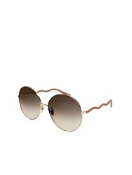 Round Metal Sunglasses With Brown Gradient Lens In Beige - Beige