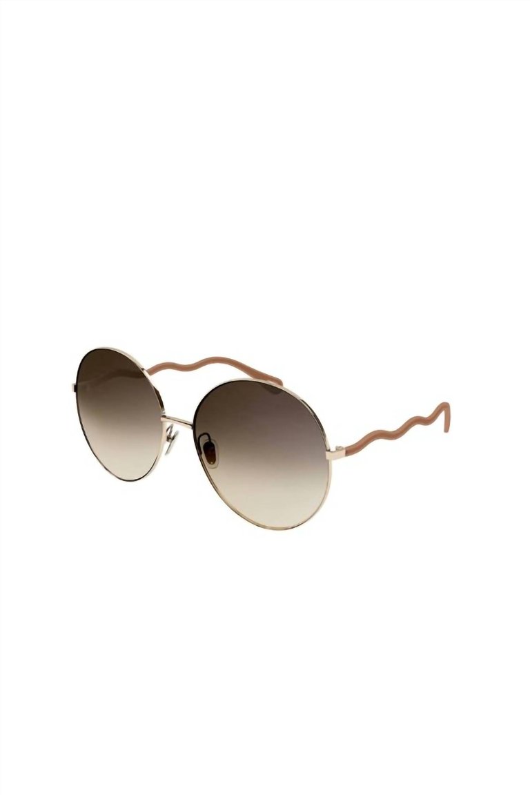 Round Metal Sunglasses With Brown Gradient Lens In Beige - Beige