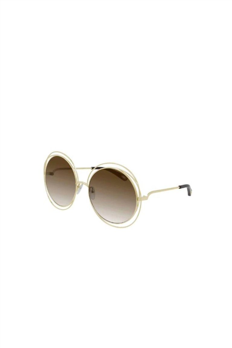 Round Metal Sunglasses With Brown Gradient Lens In Gold - Gold