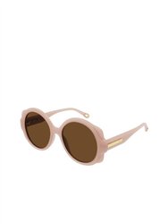 Round Plastic Sunglasses With Brown Lens In Nude - Nude