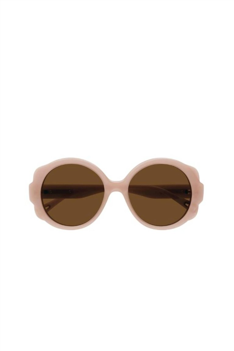 Round Plastic Sunglasses With Brown Lens In Nude
