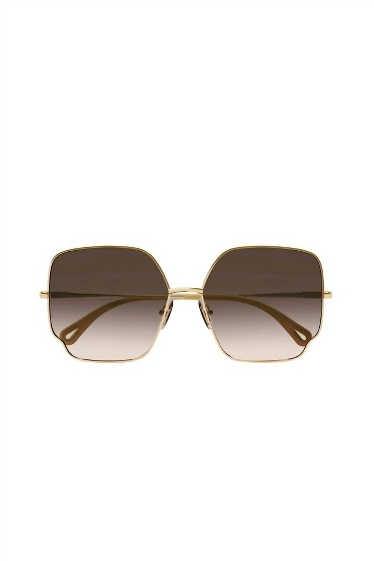Square Metal Sunglasses With Brown Gradient Lens In Gold