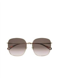 Square Metal Sunglasses With Brown Gradient Lens In Gold