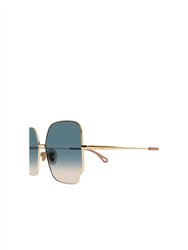 Square Metal Sunglasses With Green Gradient Lens In Gold