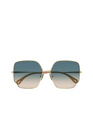 Square Metal Sunglasses With Green Gradient Lens In Gold