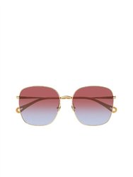 Square Metal Sunglasses With Red Gradient Lens In Gold