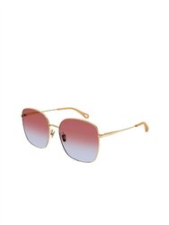 Square Metal Sunglasses With Red Gradient Lens In Gold - Gold