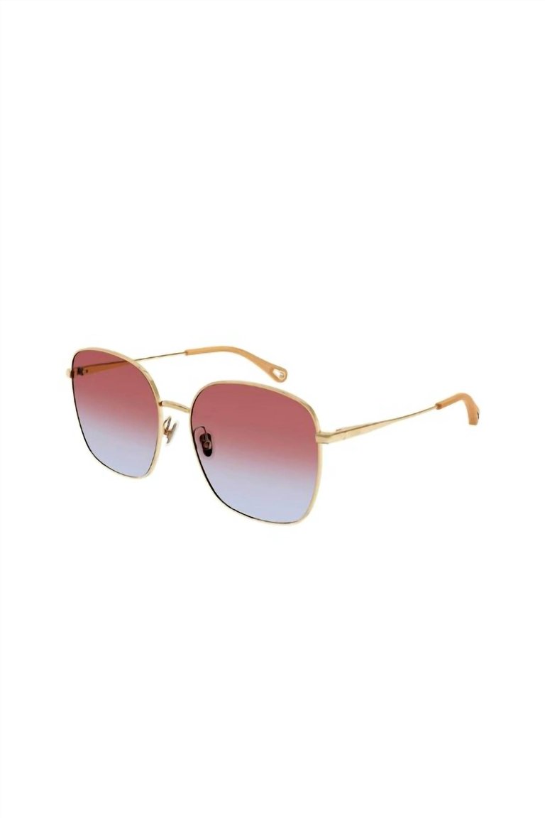 Square Metal Sunglasses With Red Gradient Lens In Gold - Gold