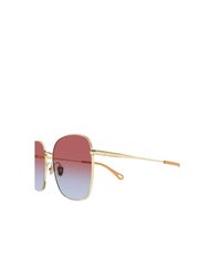 Square Metal Sunglasses With Red Gradient Lens In Gold