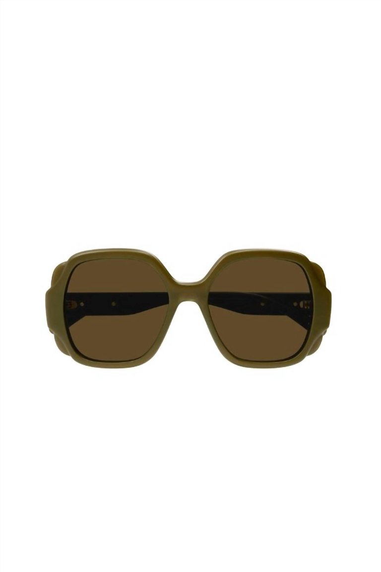 Square Plastic Sunglasses With Brown Lens In Green