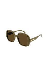 Square Plastic Sunglasses With Brown Lens In Green - Green