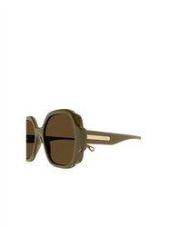 Square Plastic Sunglasses With Brown Lens In Green