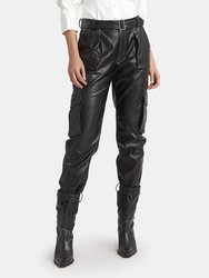 Bridget Buckled Cuff Vegan Leather Pants - Black