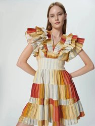 Poppy Organic Pleated Mini Dress - Palm Dye Stripes Red