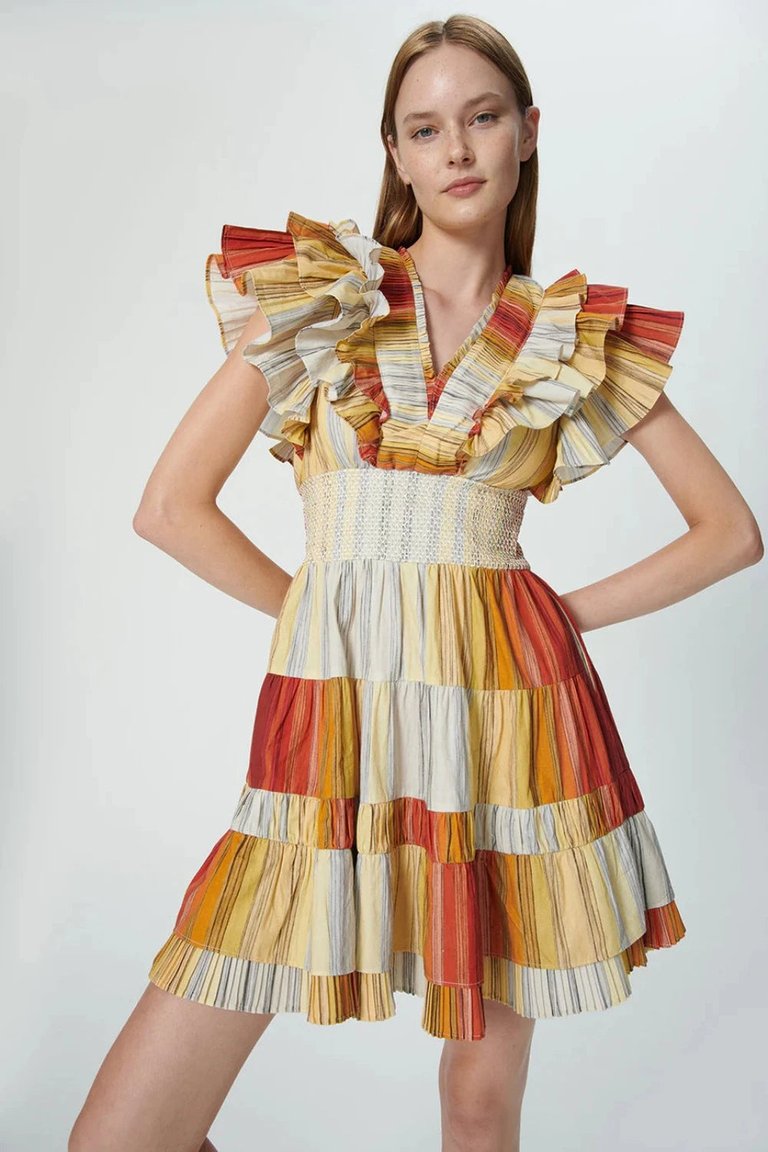 Poppy Organic Pleated Mini Dress - Palm Dye Stripes Red