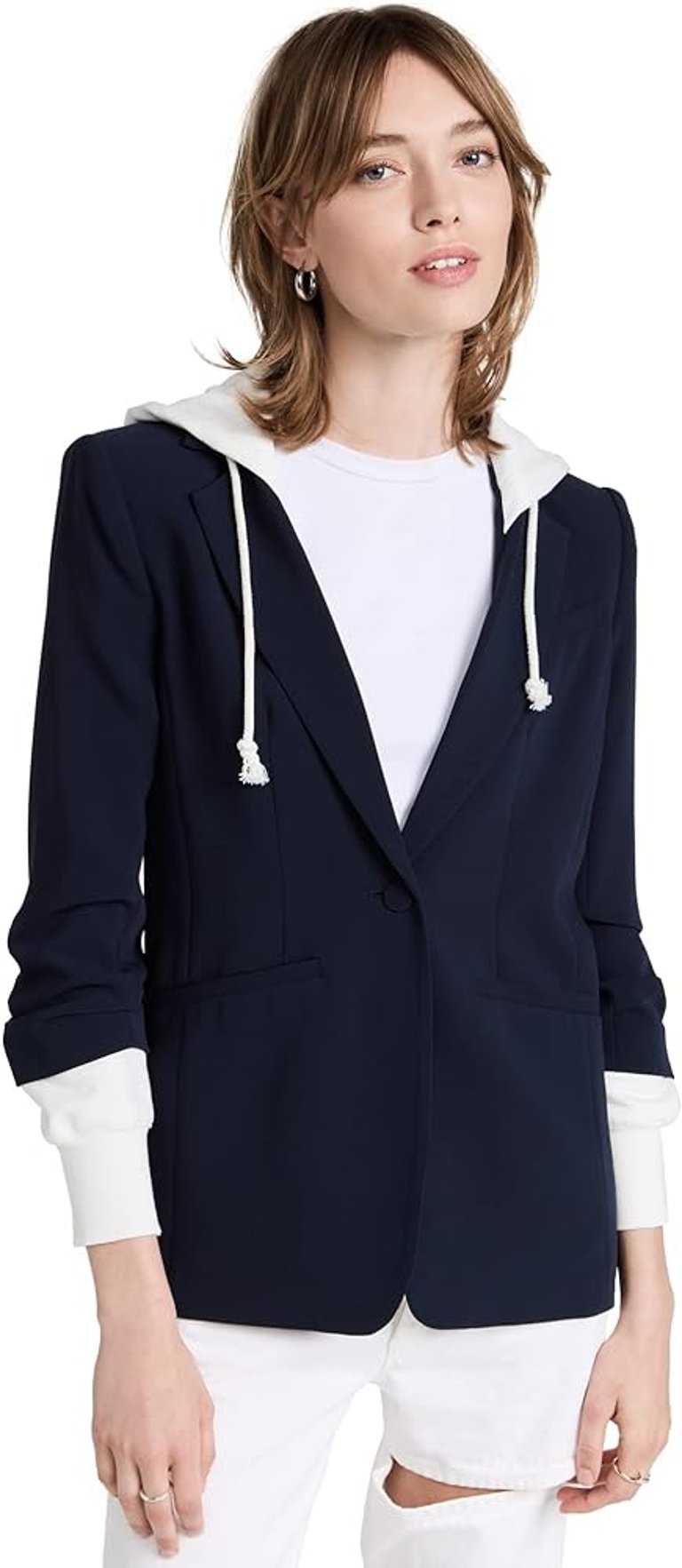 Hooded Khloe Jacket, Navy/Heather Grey