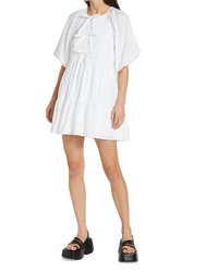 Lynn Cotton Bow Detail Puff Sleeve Flared Mini Dress - White