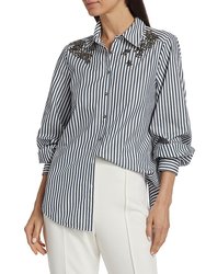 Women Crystal Ivy Stripe Kandice Button Down Top - Blue/Ivory