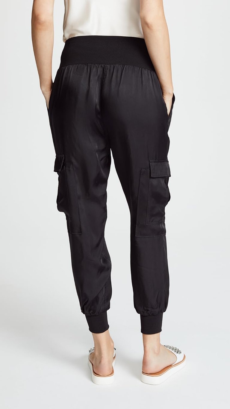 Women Giles Black Silk Cuffed Cargo Pockets Jogger Pants