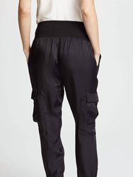 Women'S Giles Elastic Waistband Black Silk Cuffed Jogger Pants