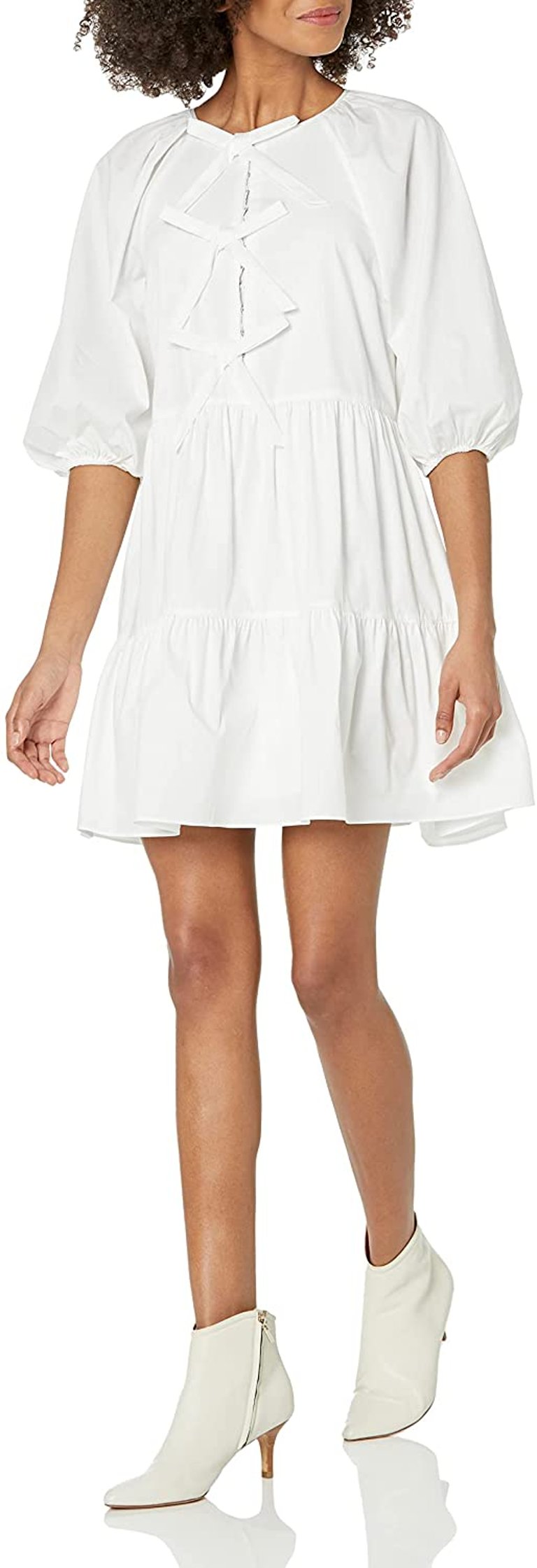 Women's Lynn White Cotton Bow Detail Mini Dress - White