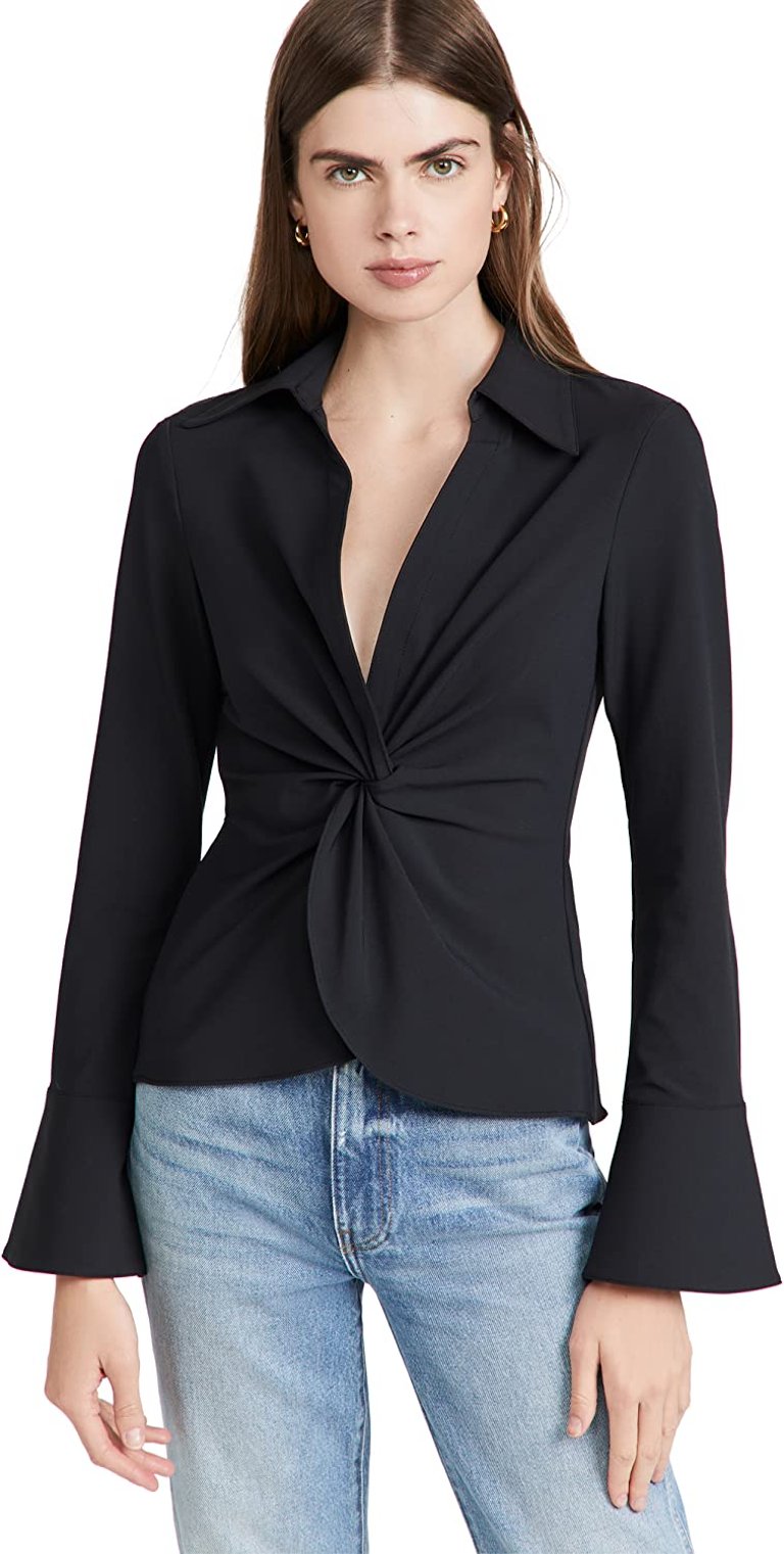 Women's McKenna Black Cotton Twist Front Blouse Top