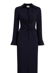 Women's Navy Blue Mckenna Twisted Front Collared Midi Dress - Navy Blue