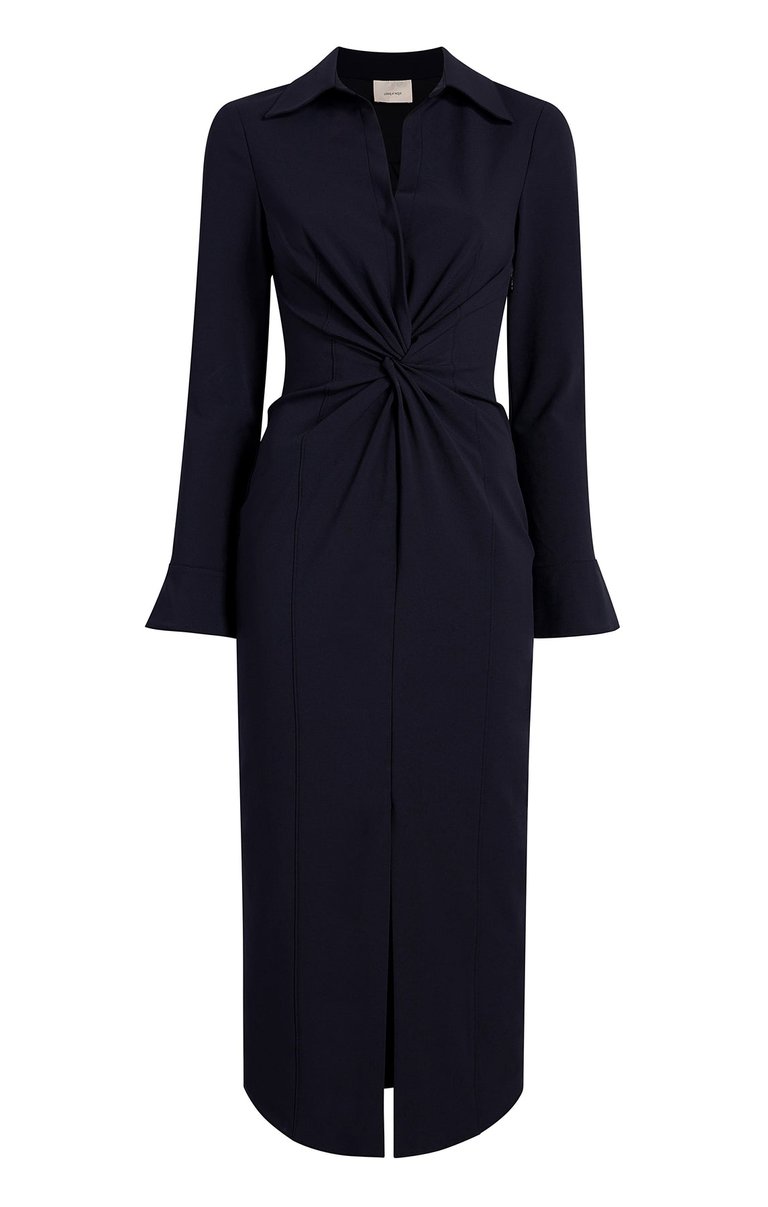 Women's Navy Blue Mckenna Twisted Front Collared Midi Dress - Navy Blue