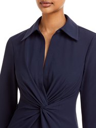 Women's Navy Blue Mckenna Twisted Front Collared Midi Dress