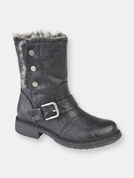 Womens/Ladies Andreana Press Stud Fold Down Biker Style Leather Boot - Black - Black